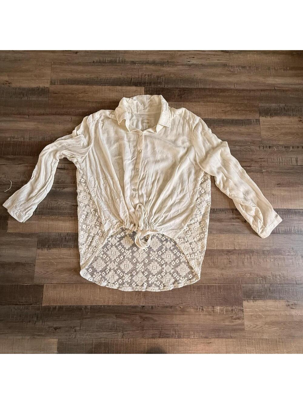 Chicos 2 (12) Sz Large off White Lace Semi Sheer Peasant Blouse Boho